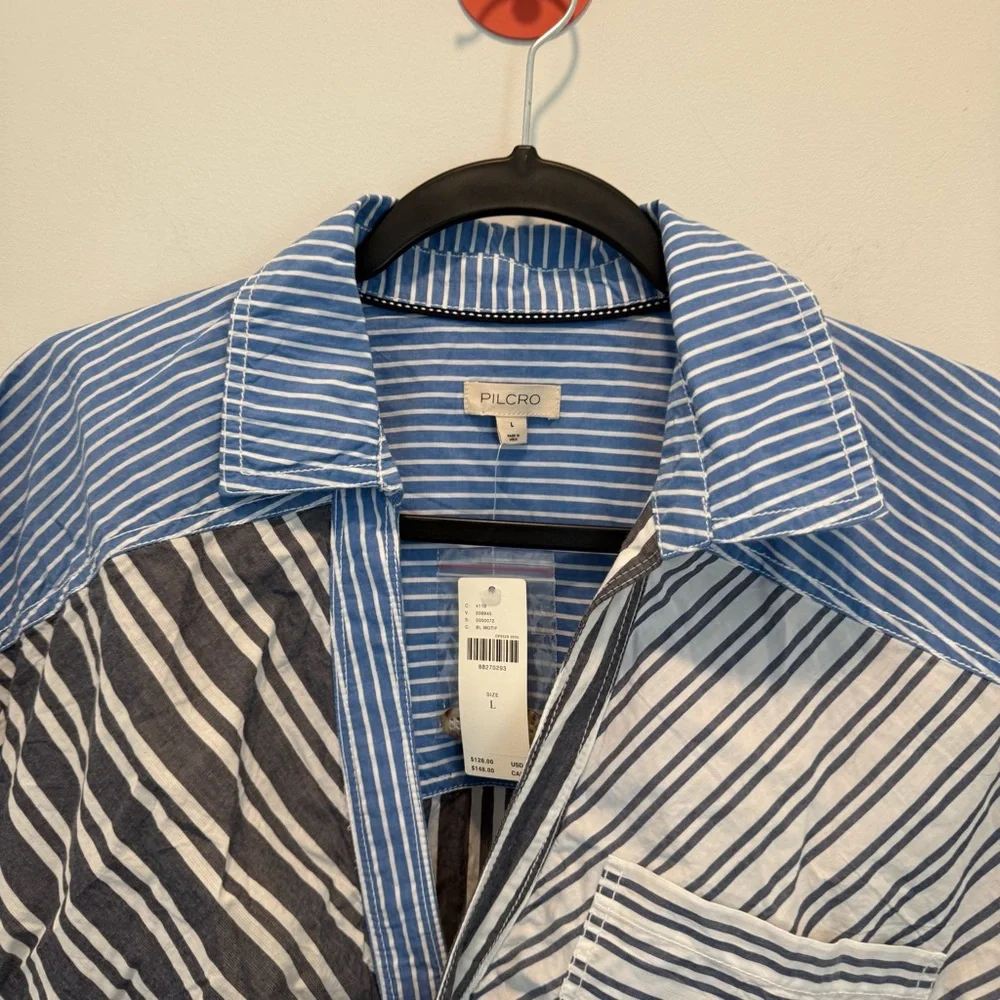Pilcro Reworked Mixed Stripe Buttondown Shirt size L - Picture 4 of 12